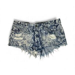 Vintage Billabong Retro Floral Blue Distressed Cut Off Shorts Juniors Size 9